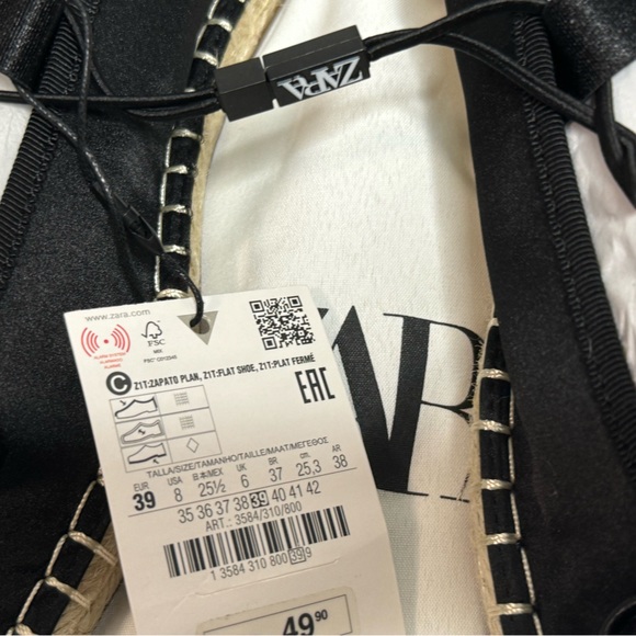 NWT Zara Woman Satin Effect TOPSTITCHED BOW ESPADRILLES Sandals Shoes Size 8 - Picture 9 of 12